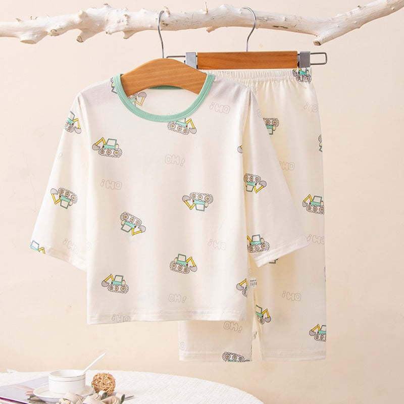 Kids' class a summer loungewear: boys' long-sleeve air conditioning pajamas, girls' modal sleepwear, cute baby clothes