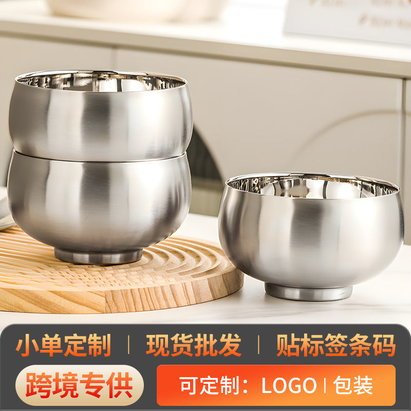 export bowl anti-fall kids tableware for home316 stainless steel rice bowl thickened double-layer soup bowl korean style bowl