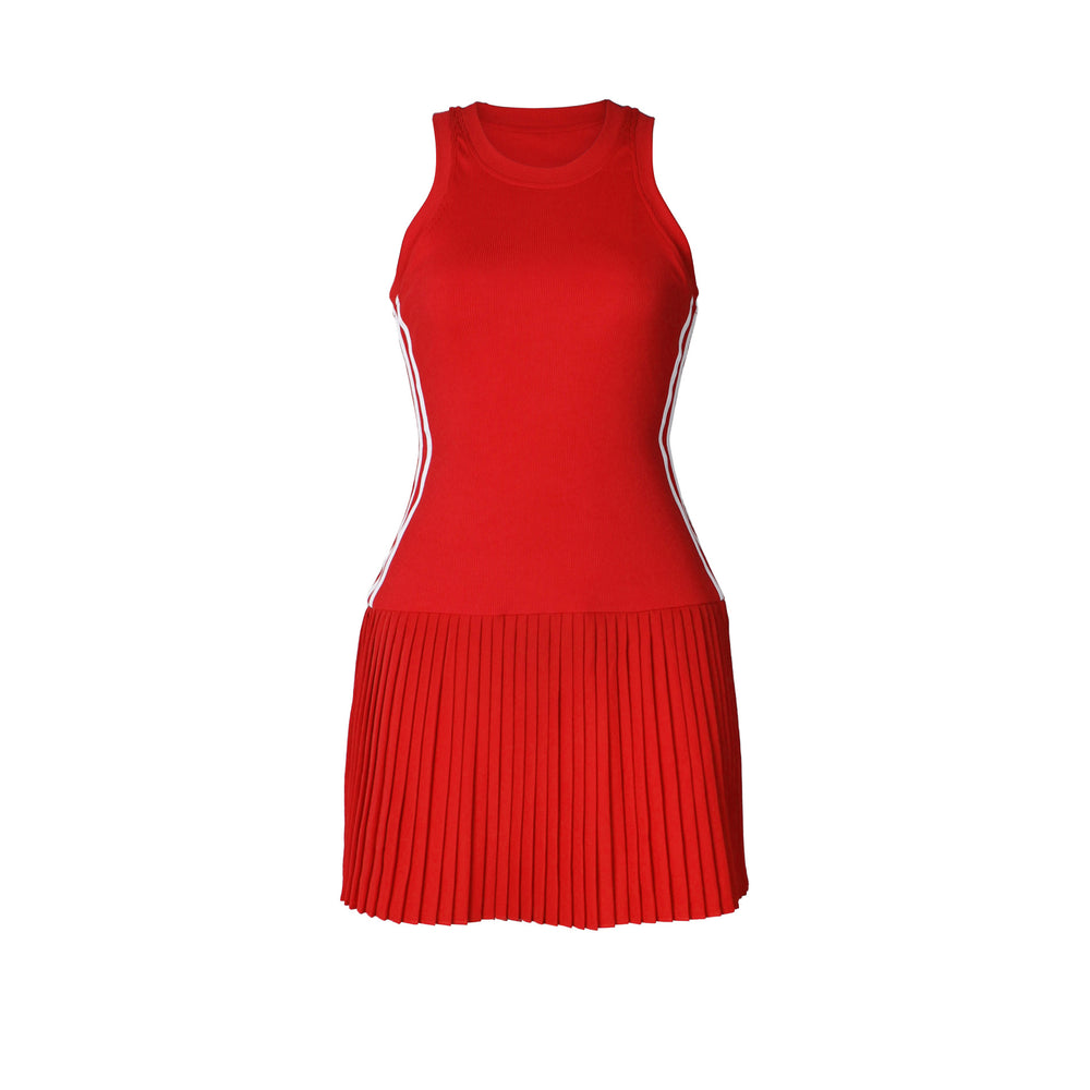 new european and american women's dress - sexy tank top bodycon striped pleated skirt casual sporty mini dress