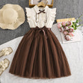 Girls' dress - cross-border children's wear -  summer new style - chic flutter sleeve color block mesh kids' princess dress - wholesale