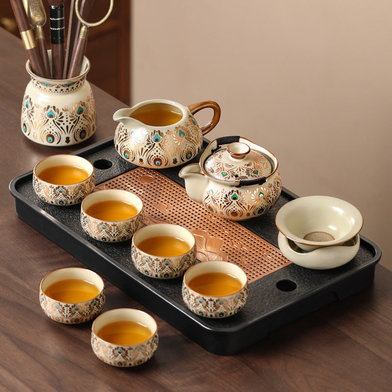 Dunhuang ru kiln tea set suitfor home office kung fu tea setaccessible luxuryhigh-end teapot tea cup cover bowl complete set