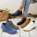 Fashionexportplus size leather boots women's boots pure colorslimming look pointed toe back zipper casualthick sole thick heel boots women's single