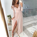 new arrivals for independent stores, , and : women's long-sleeved v-neck solid color dress with slit hem - autumn/winter collection