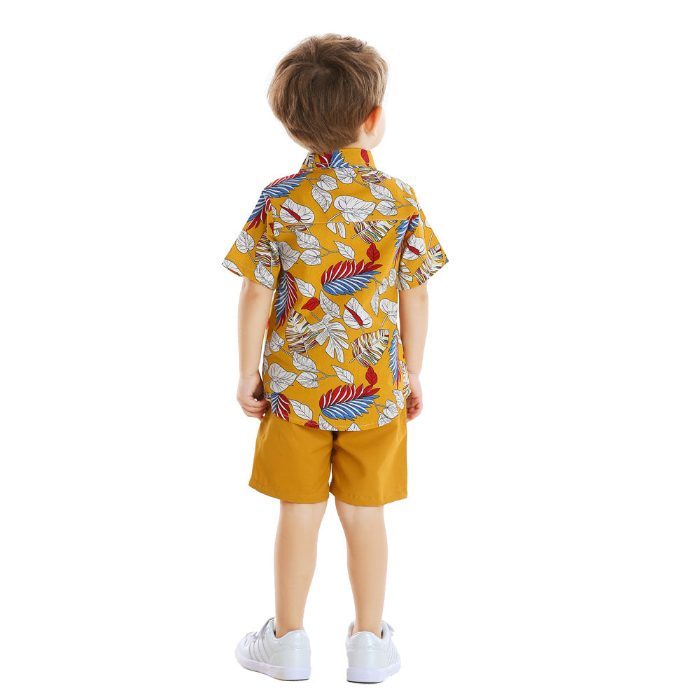 European and american summer new boys' bow tie floral cotton short-sleeve and shorts set - children's clothing cross-border baby set