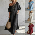 cross-border fashion summer women's solid color loose shoulder retrolong cotton and linen dress