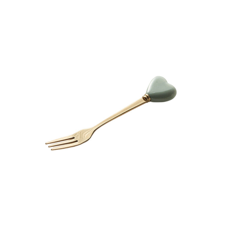 Luxury ceramic spoon stainless steel coffee spoon afternoon tea cake dessert spoon cross-border high-value small fork soup spoon
