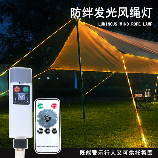 New USB rechargeable windbreak rope light string with remote control outdoor camping canopy tent atmosphere light anti-trip rope light