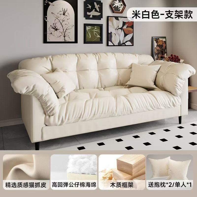 New fabric sofa for home, small apartment living room, double seater, rental property, modern minimalist straight-row lazy sofa