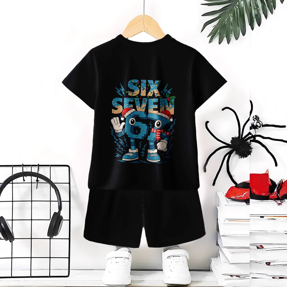 "stylish digital 67 print," perfect for summer wear, boys' outdoor sports t-shirt set
