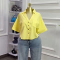European and american cross-border women's fashion:  summer new arrival - designer turn-down collar, loose fit, versatile, and stylish cropped shirt top