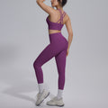 double-sided nylon pure color cross-back tight nude sportswear suit running fitness yoga suit suit