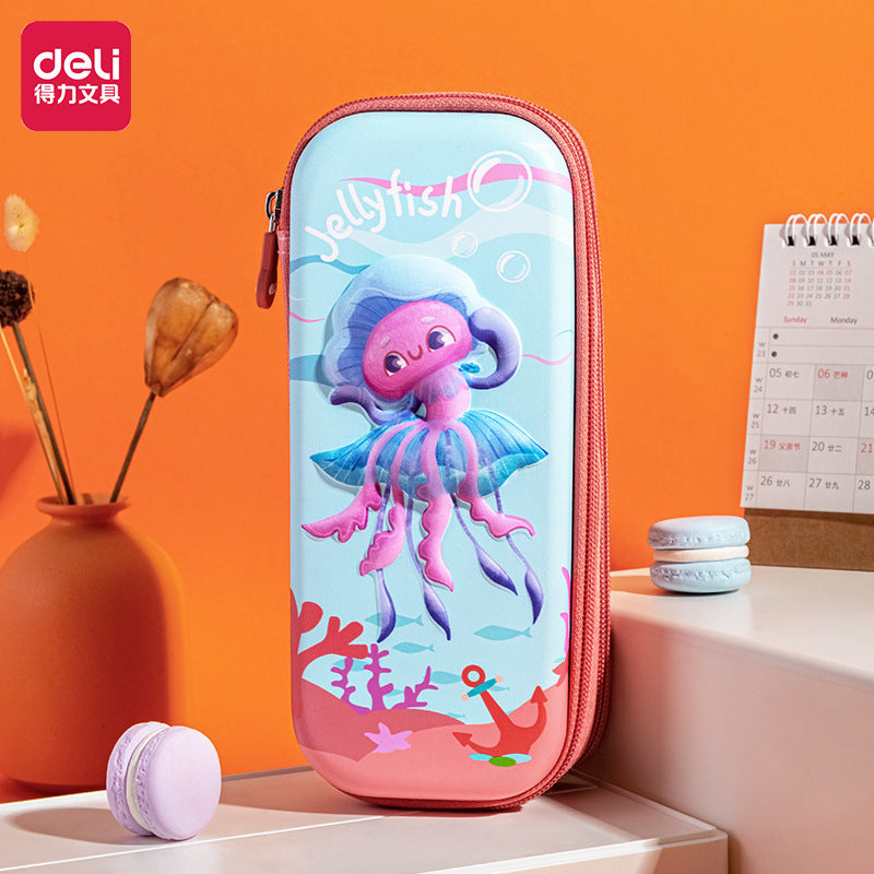 Deli EVA pencil case 3D cartoon robot large capacity pencil case girl stationery case boy girl pencil case
