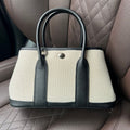 Top-grain leather niche styleclassy women's genuine leather satchel bag large capacity canvas contrast color garden tote bag