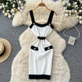 Xiaoxiangfengcontrast color suspender casual sleeveless dress women's summer waist slimming knitting skirt work clothingclassy
