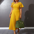 D231 european and american style women's summer  new arrival: elegant, slim-fit, ruffle-trimmed, short-sleeve, pleated export dress