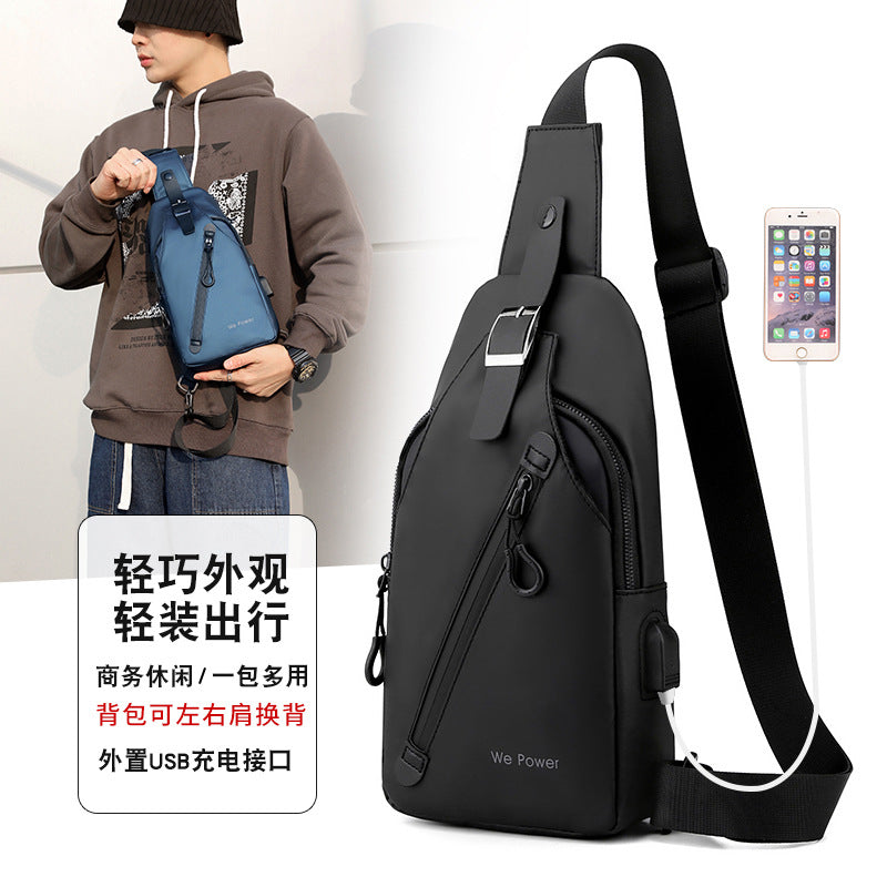 Cross-border new men's outdoor breast bag European and American trend usb breast bag sports anti-splashing messenger bag business backpack