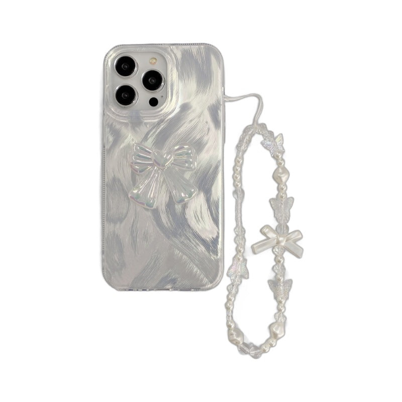 Feather yarn silver is suitable for apple 16pro bow chain mobile phone case iphone14/13 laser hard pc protective case