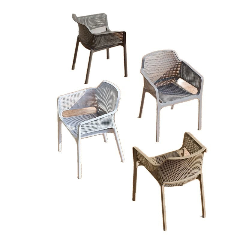 Plastic chair scandinavian dining chair for homethickenedcasual armrest courtyard outdoor backrest chair stool cut out dining table and chairs