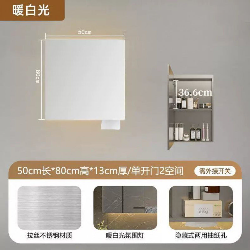 Smart stainless steel bathroom mirror cabinet, bathroom mirror storage, integrated mirror box, wall-mounted toilet, makeup mirror alone