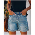 European and american clothing cross-border trade  new arrivalelegantcasual independent station ripped and rolled five-point denim shorts
