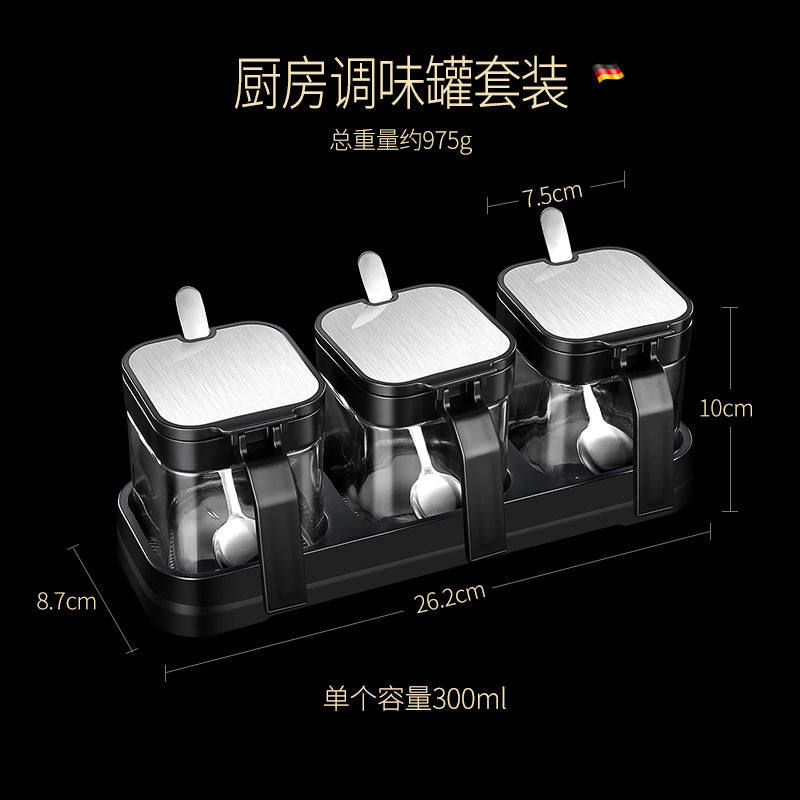 Kitchen supplies Heat-resistant seasoning box Seasoning jar set Sealed seasoning bottle Glass seasoning jar Seasoning bottle Seasoning box