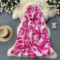 Export cross-border printing high waist a-line pleated skirt women's summerpleated skirt mid-length skirt work clothing holiday style