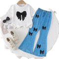 Children's clothing cross-border european and american girls white short-sleeved t-shirt + blue pants two-piece set