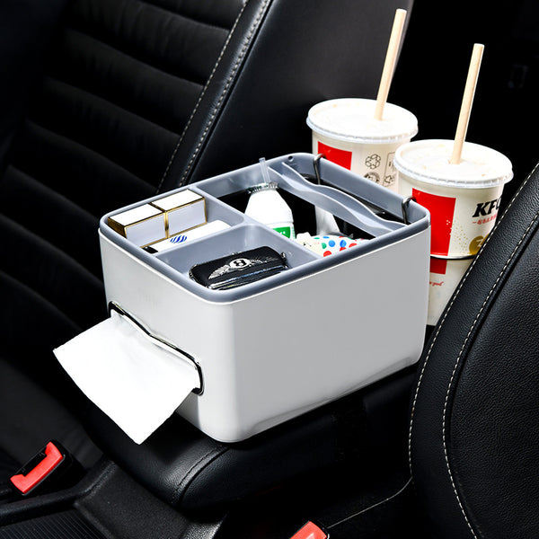 Car storage box Multi-purpose car storage box with water cup holder Large capacity in-car portable tissue box