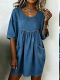 fashion  new arrivalcasual round neck elegant summerfashiontrendy short sleeve dress