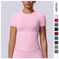 New arrival cross-border fashion seamless pure color tight high elastic breathable t-shirt sports running fitness yoga wear tops for women