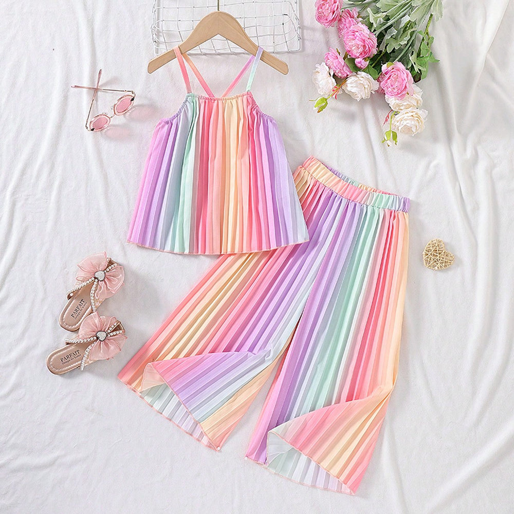 summer new arrival: sweet & fresh e-commerce style girls' two-piece set - camisole top & pleated pants