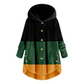 new fashion women's european and american button-down plush top color block multi-color hooded jacket