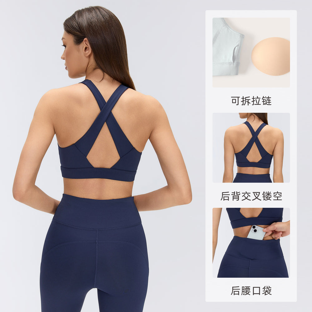 Yoga fitness clothing suit women's high-strength bubble wrap running sports bra naked high waist hip lifting yoga nine-point pants