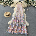 Super fairy stereo flower embroider mesh dress female summer sleeveless a-line elegant long skirt slimming look beautiful dress