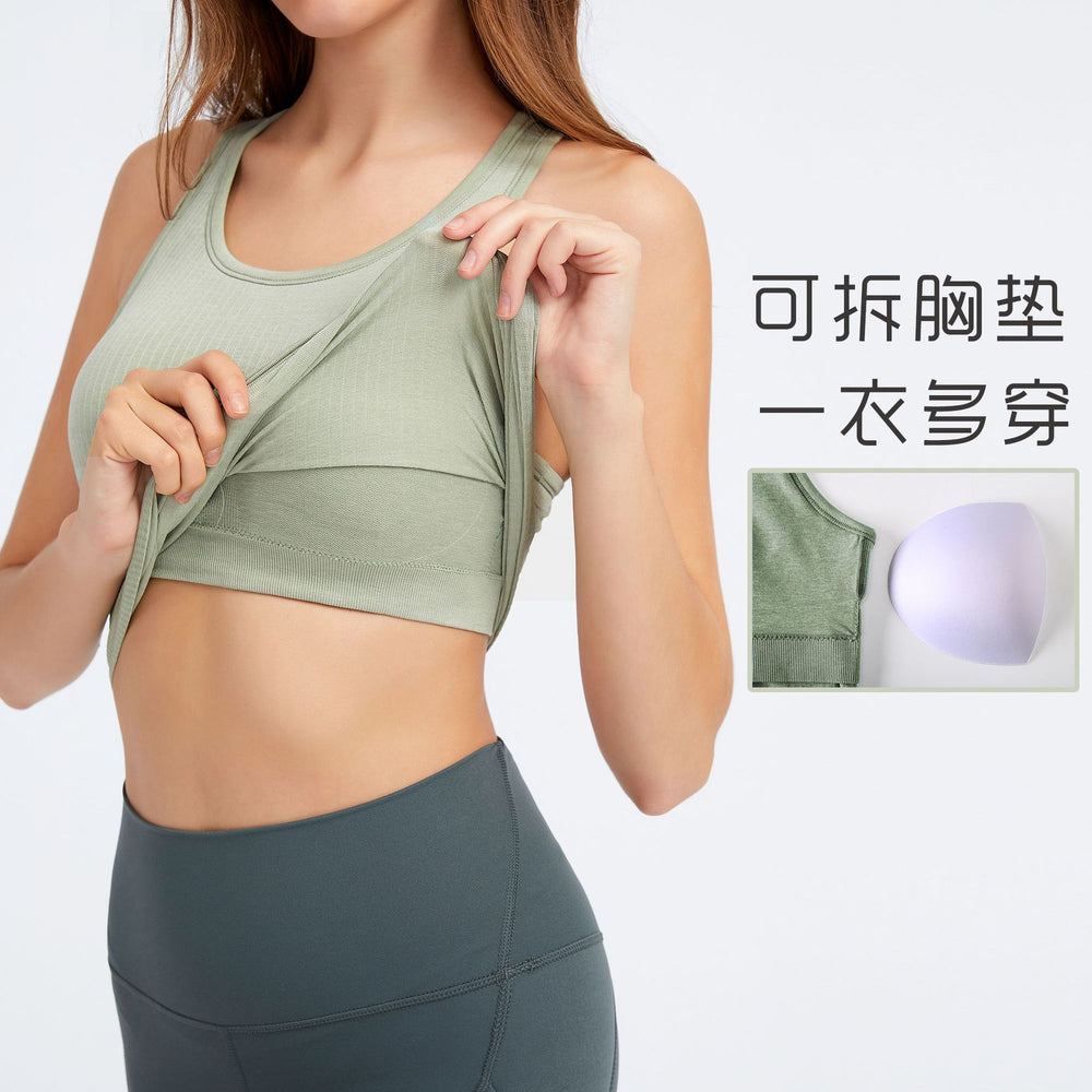 Ready-to-ship yoga outfit: stylish racerback yoga tank top with built-in bra pads for women - perfect for running, fitness, and workouts (model dt140)