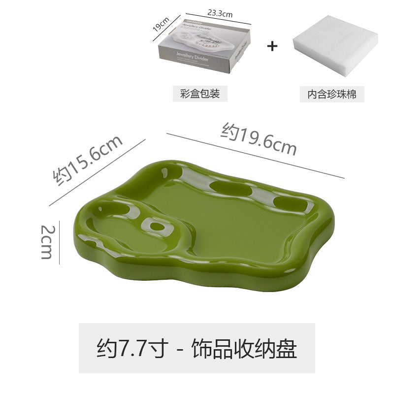 Ins ceramic jewelry tray necklace glasses display plate entryway key storage bedroom vanity decorative ornament