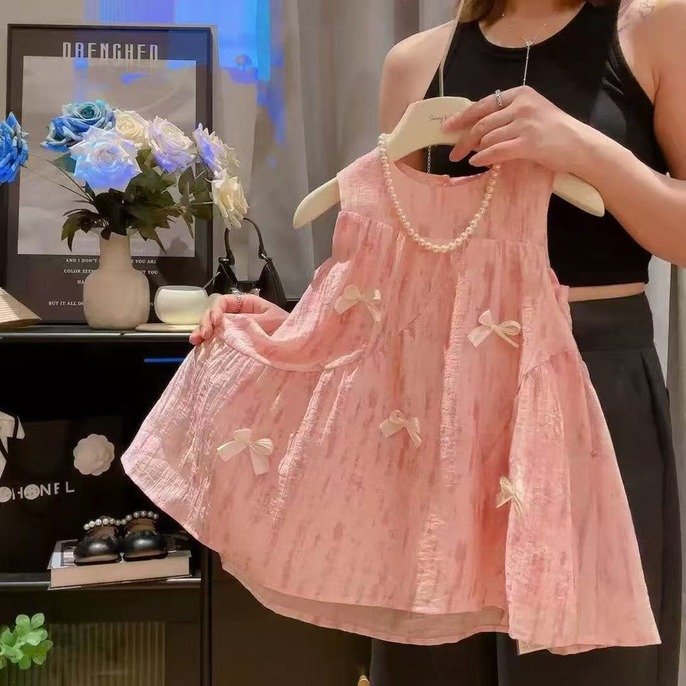 girls' sweet korean style breathable dress - new summer sleeveless bowknot pink princess dress for baby girls