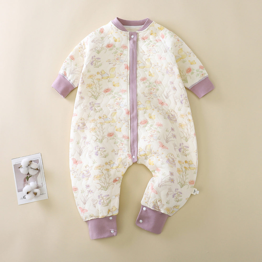 Baby three-layer quilted type a boneless sleeping bag baby pure cotton pure cotton anti-kick quilt sleeping bag pajamas home clothes split legs
