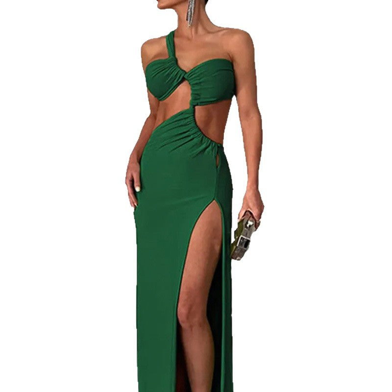 women's summer new arrivals:  cross-border fashion - european & american style sexy solid color backless slit dress