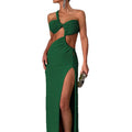women's summer new arrivals:  cross-border fashion - european & american style sexy solid color backless slit dress