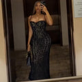 European and american cross-border women's fashion:  summer new arrivals - sexy, elegant, slim-fit, and figure-flattering lace black slip dress