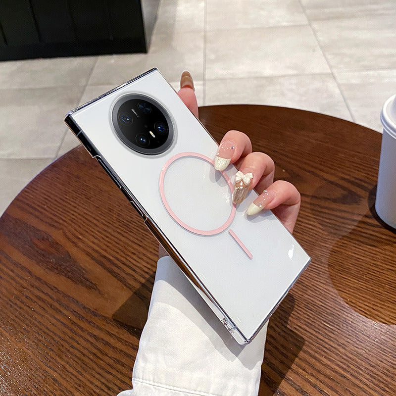 Suitable for huawei mate70pro transparent mobile phone case mate60 thin ring magnetic high transparency trendy anti-fall pc case new