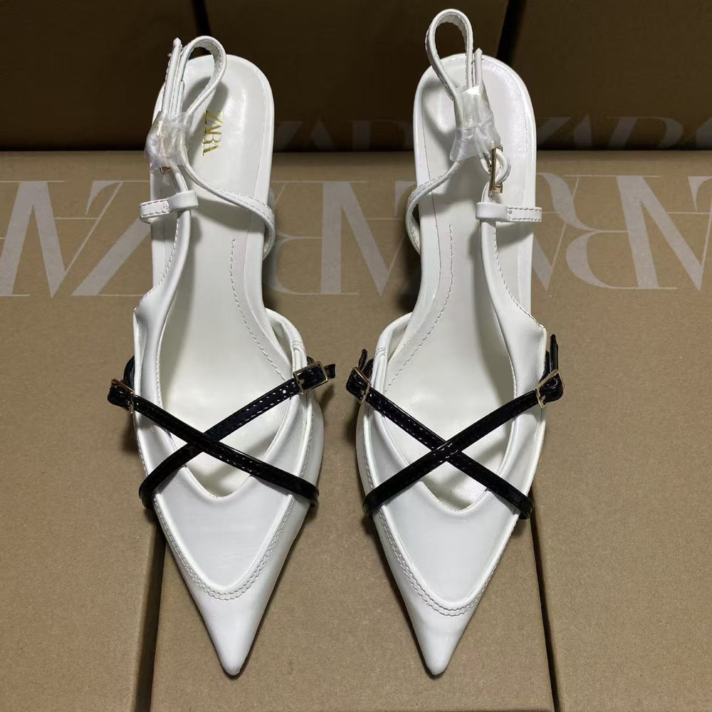 Za2025 spring/summer off-white pointed-toe mules with stiletto heel and closed toe – elegant sandals perfect for pairing with dresses