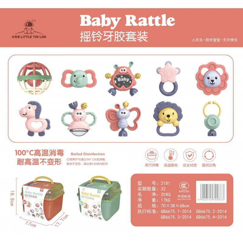 Cross-border South East Asia Baby Hand Rattle Toy Storage Box Baby Coaxing Artifact Sand Hammer Educational Teeth Biting Tooth Glue Ball Set
