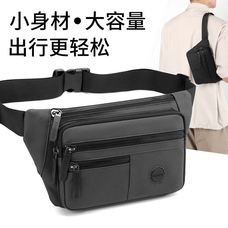 Cross-border new sports fanny pack casual simple leather film men's shoulder messenger bag large capacity multi-layer portable breast bag