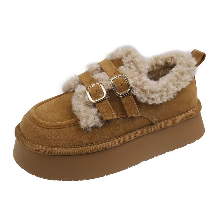 Thick sole cotton shoes for women winter outwear2025new arrivalfashion lazy one-leg snow cotton shoes retrofleece-lined birkenstock shoes