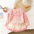Girlsweaterspring & fallsense of design beaded flower bottom shirt gradient color sweateroutwear lazy soft waxytwo-piece set