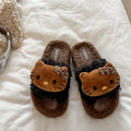 Autumn and winter cute leopard print cat cotton slippers for women, non-slip home slippers, trendy leopard print furry slippers for women, suitable for wearing outdoors