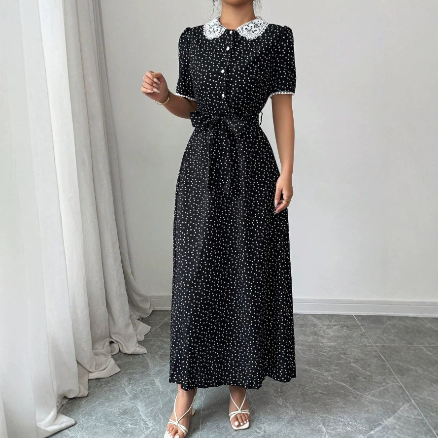 summer new arrival: french retro elegant lace patchwork polka dot dress