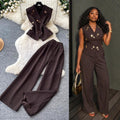 Light mature style vest high waist casualloose pants two-piece set women's summerclassy sense silmslimming look skirt suit